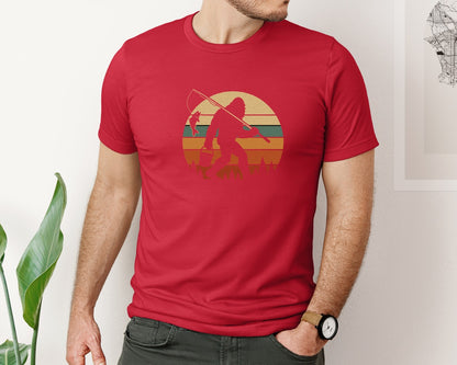 brand:Bella Canvas|color:Red|Bigfoot Fishing Sasquatch Angler Graphic T-Shirt