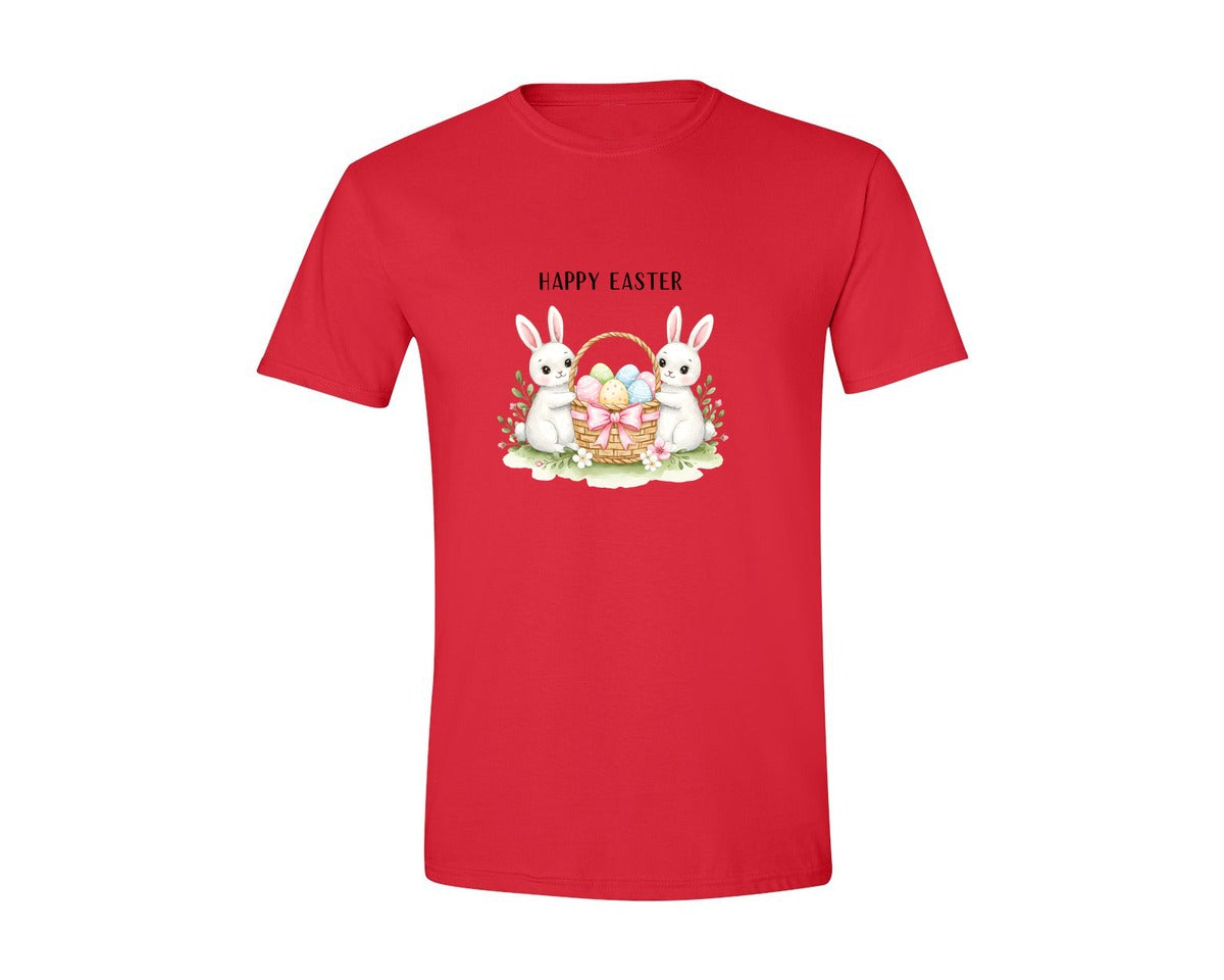 brand:Generic|color:Red|Happy Easter Bunnies With Basket Cu Graphic T-Shirt