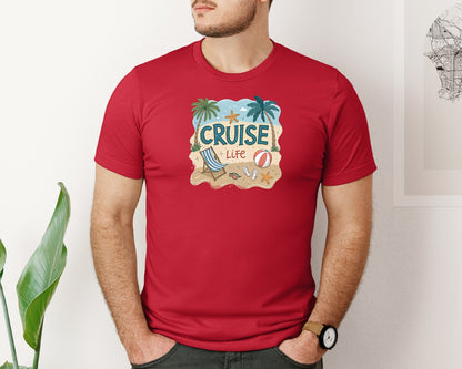 brand:Bella Canvas|color:Red|Summer Vacation Vintage Cruise Life Graphic T-Shirt
