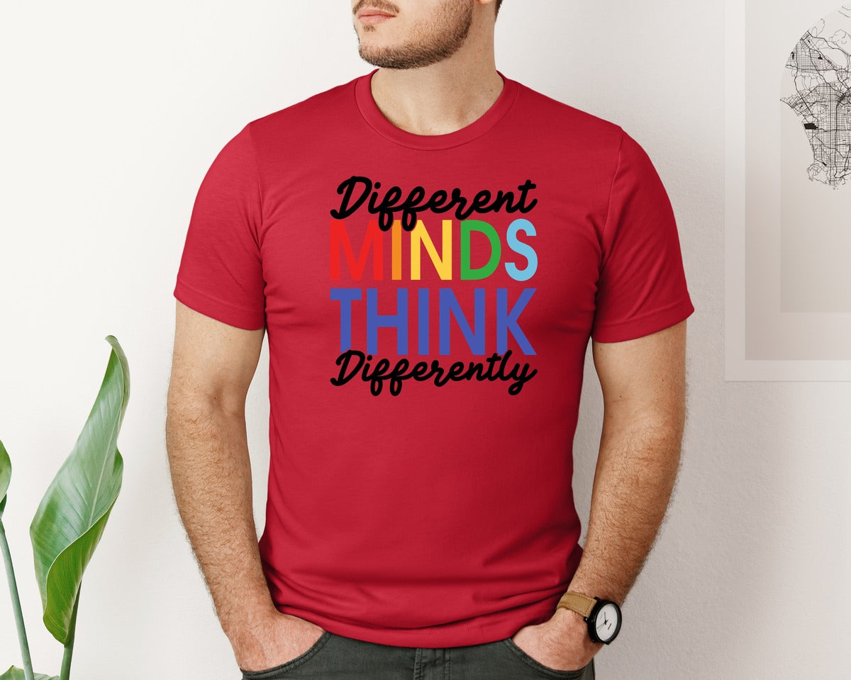 brand:Bella Canvas|color:Red|Different Minds Autism T Shirt Graphic T-Shirt