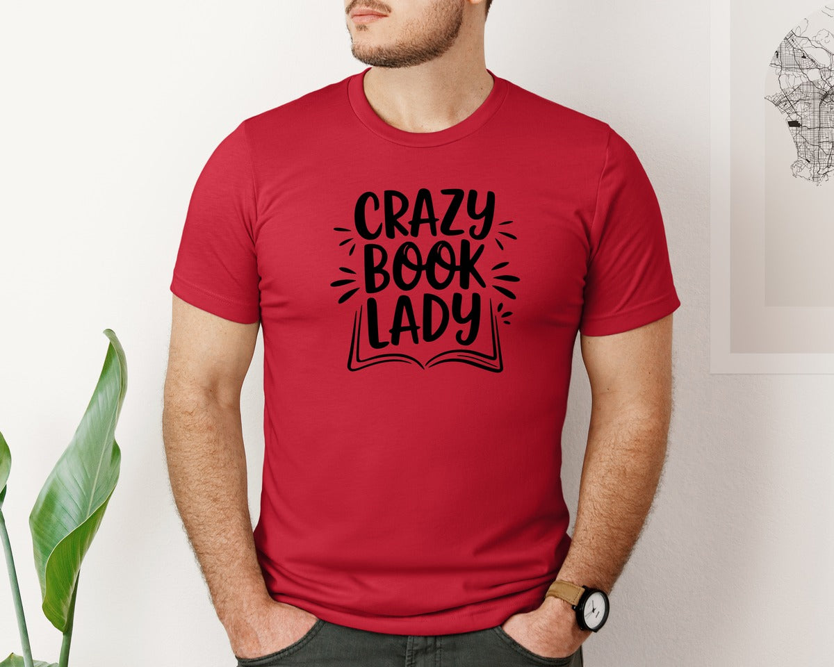 brand:Bella Canvas|color:Red|Crazy Book Lady T Shirt Design 4 Graphic T-Shirt
