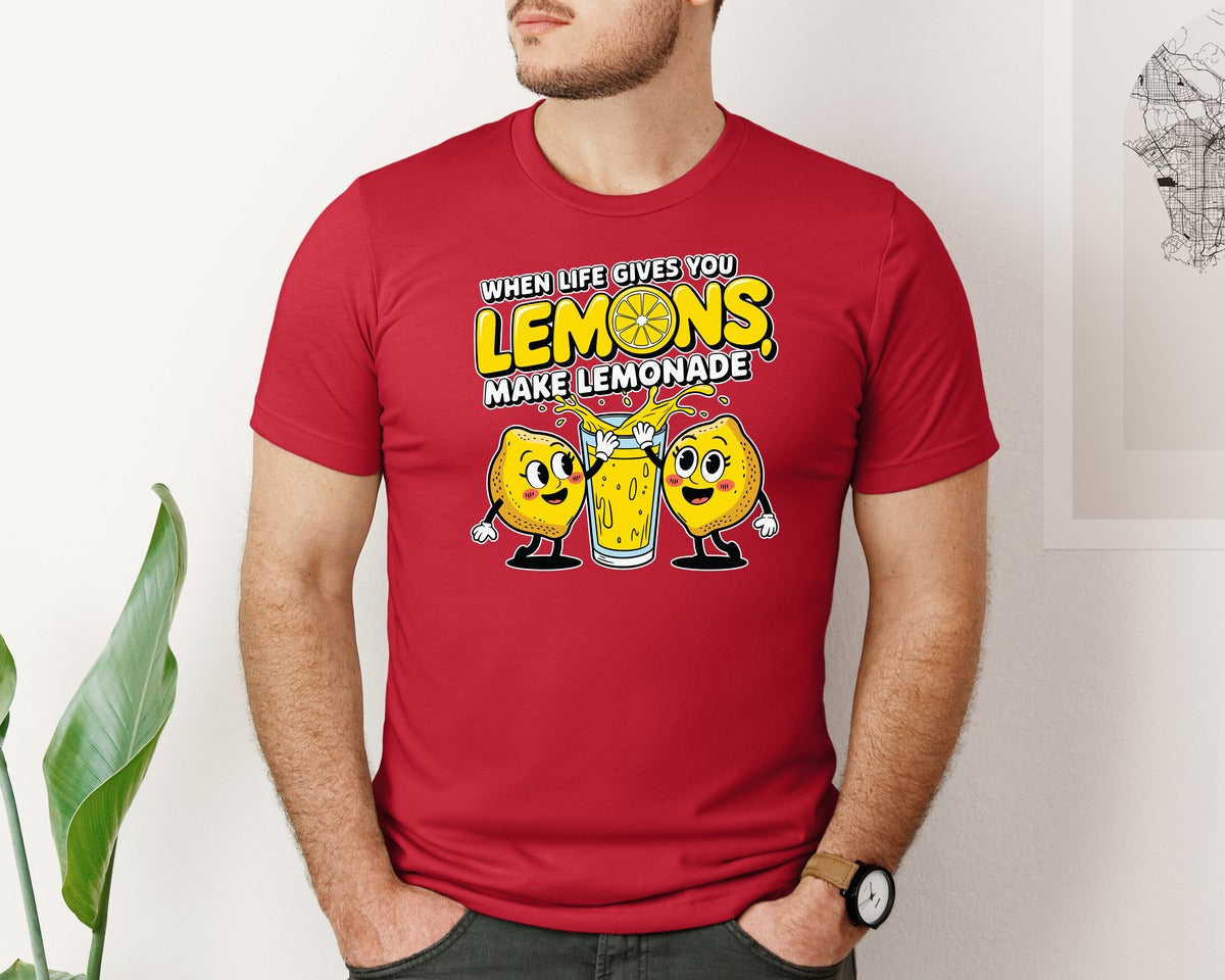 brand:Bella Canvas|color:Red|Make Lemonade Funny Lemon Puns Graphic T-Shirt