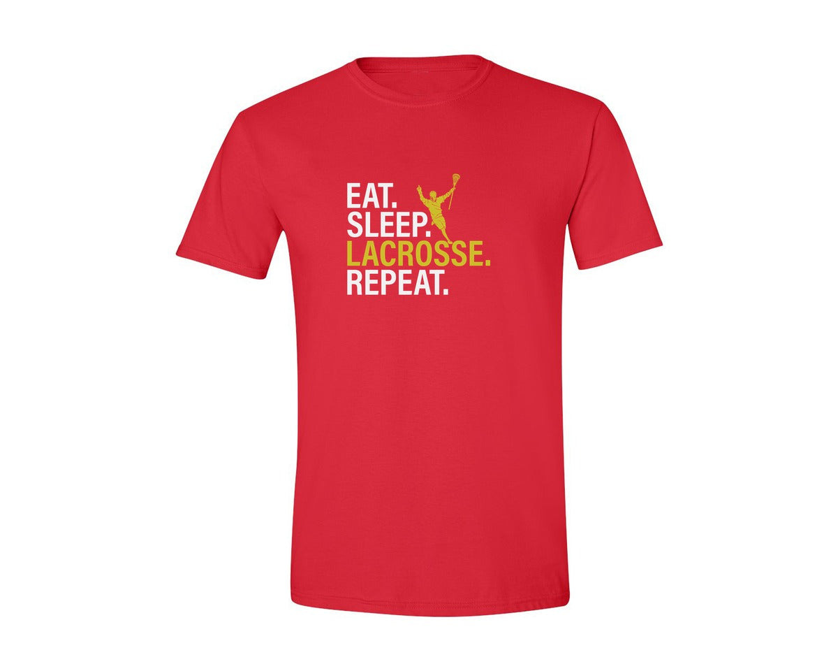 brand:Generic|color:Red|Eat Sleep Lacrosse Repeat Sports Team Graphic T-Shirt