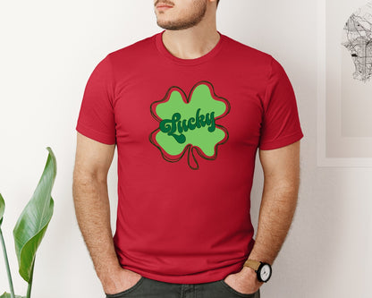 brand:Bella Canvas|color:Red|Lucky St Patricks Day Clover 2 Graphic T-Shirt