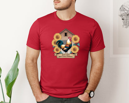 brand:Bella Canvas|color:Red|Just A Girl Who Loves Chickens 8 Graphic T-Shirt