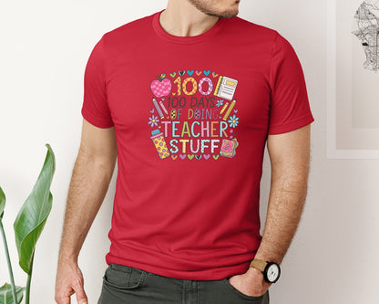brand:Bella Canvas|color:Red|100 Days Of School 57 Graphic T-Shirt
