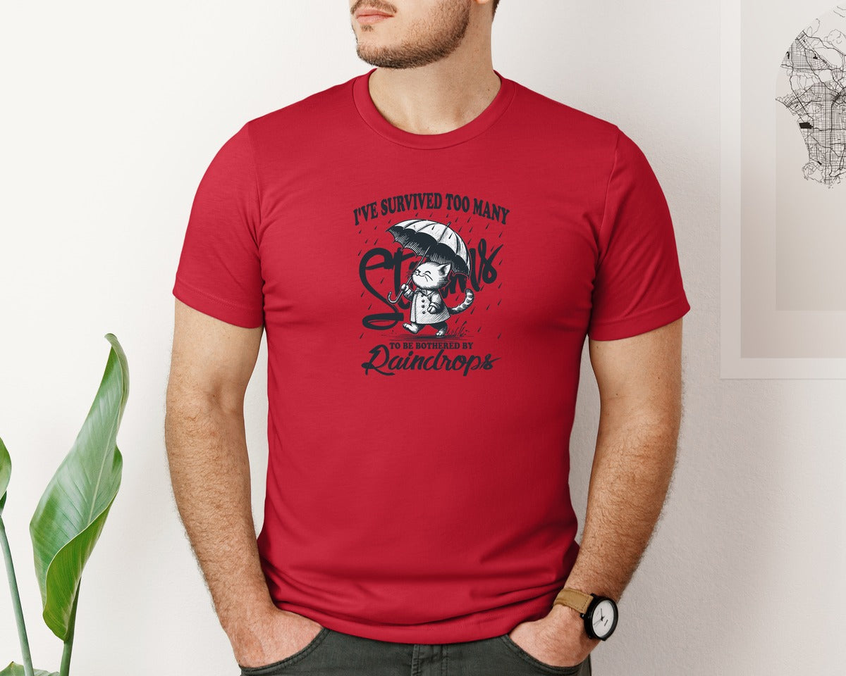brand:Bella Canvas|color:Red|Ive Survived Too Many Storms Cat Shirt Graphic T-Shirt