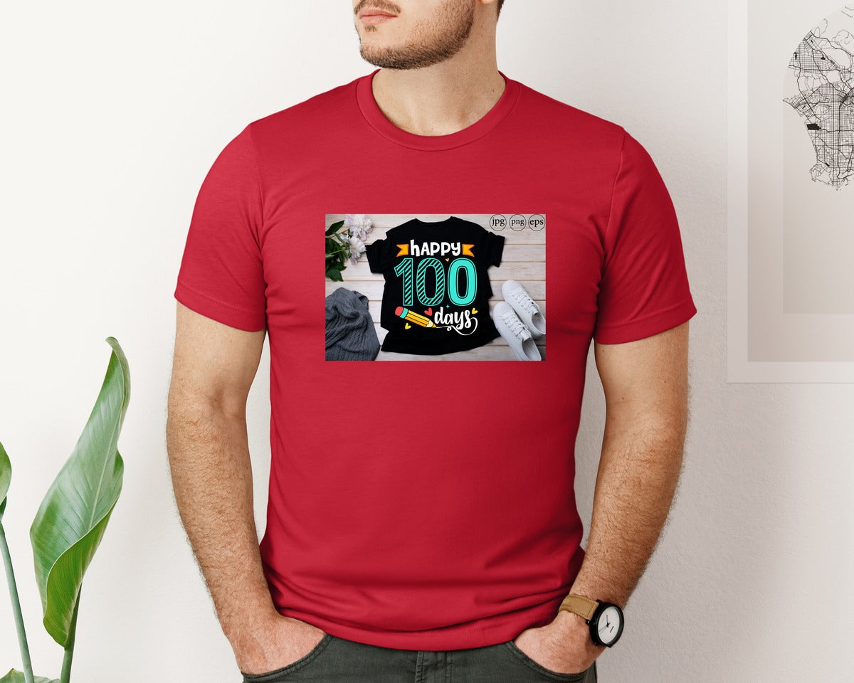 brand:Bella Canvas|color:Red|100 Days Of School Shirt 10 Graphic T-Shirt