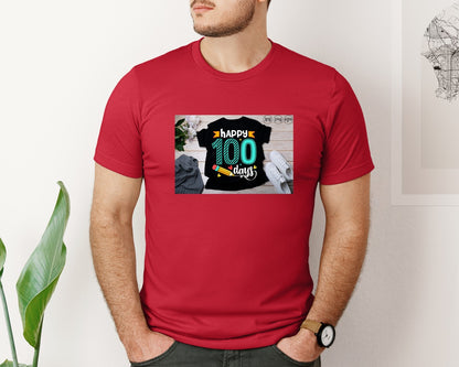 brand:Bella Canvas|color:Red|100 Days Of School Shirt 10 Graphic T-Shirt