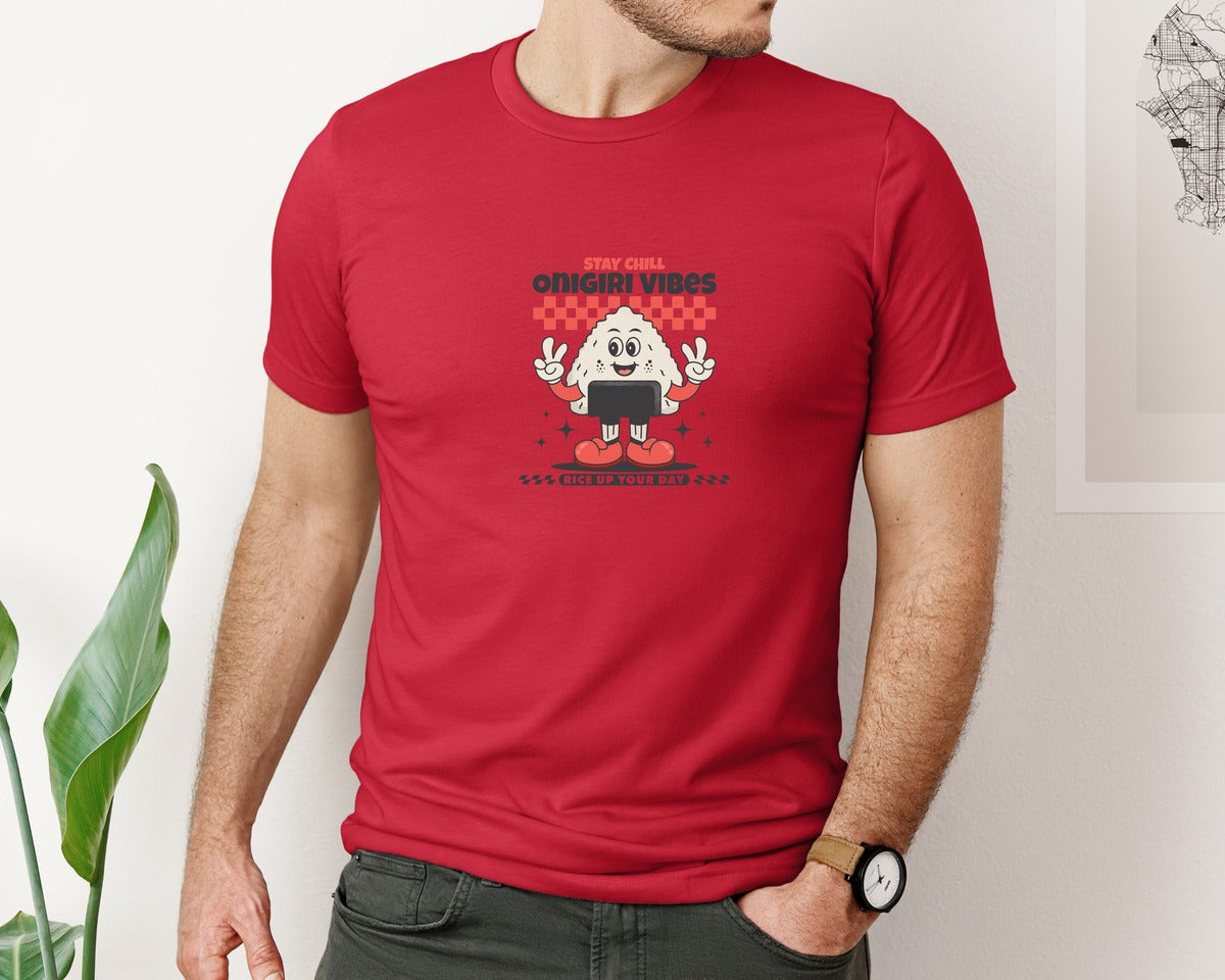 brand:Bella Canvas|color:Red|Retro Onigiri Cartoon Character Graphic T-Shirt