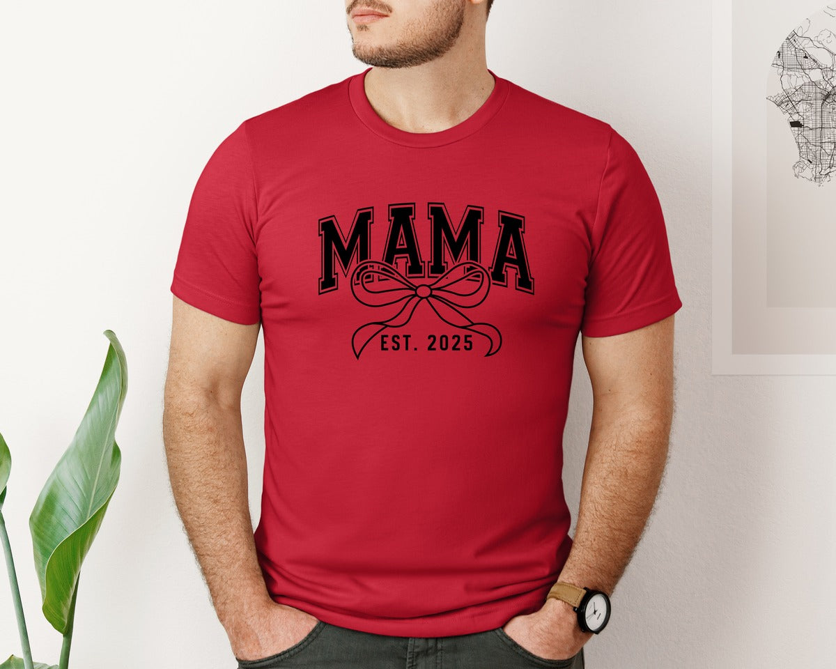 brand:Bella Canvas|color:Red|Mama Bow Varsity Graphic T-Shirt