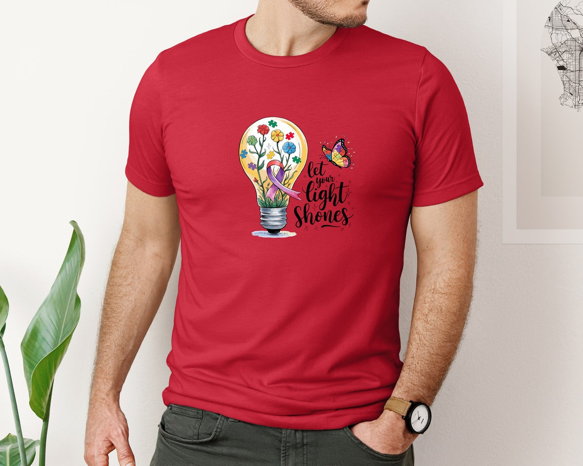 brand:Bella Canvas|color:Red|Autism Awareness Let Your Light Shine Graphic T-Shirt