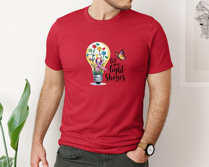 brand:Bella Canvas|color:Red|Autism Awareness Let Your Light Shine Graphic T-Shirt