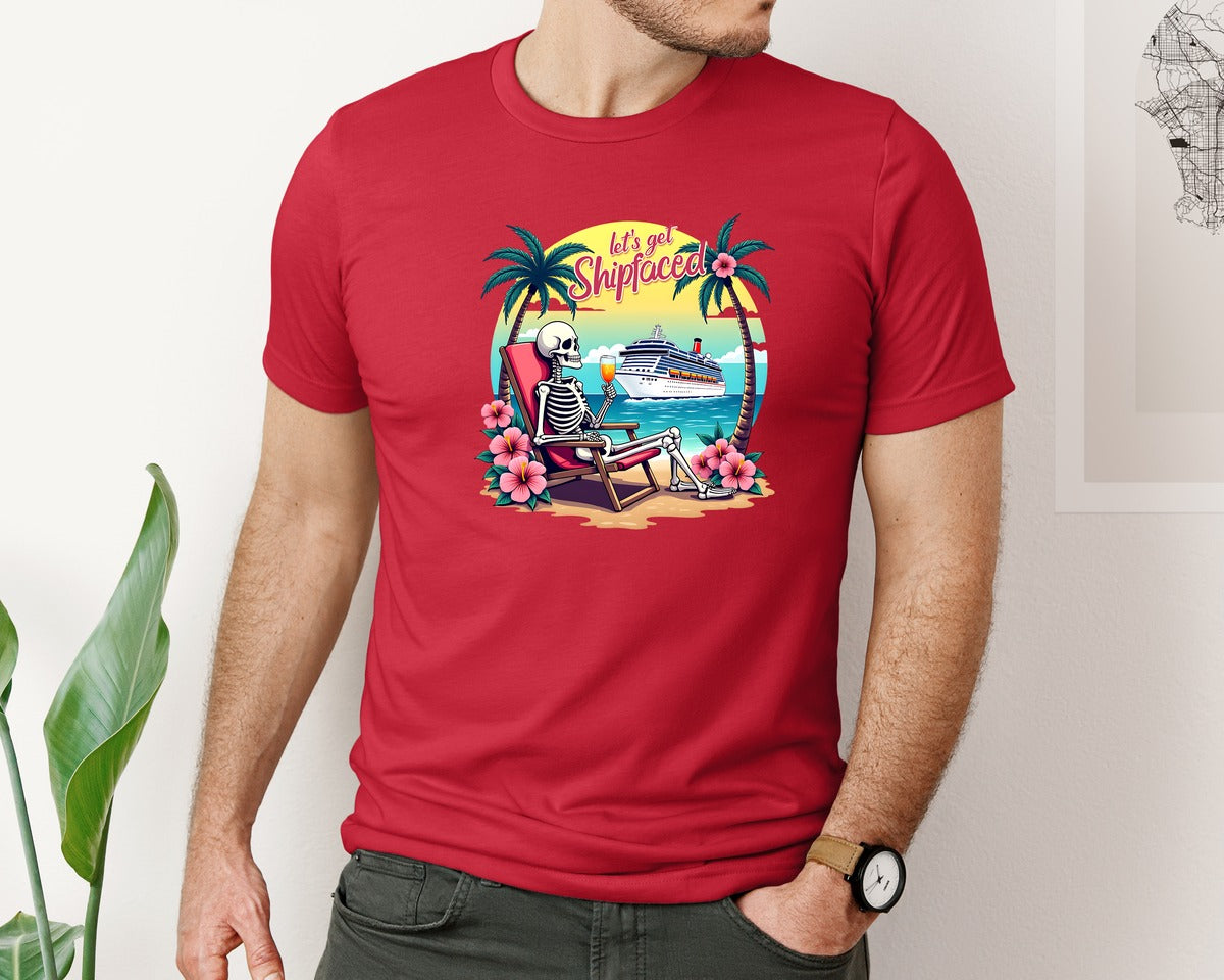 brand:Bella Canvas|color:Red|Cruise Lets Get Shipfaced Graphic T-Shirt