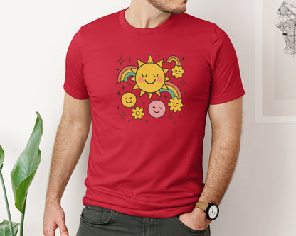 brand:Bella Canvas|color:Red|Groovy Summer Smile Trendy Hoodie Graphic T-Shirt