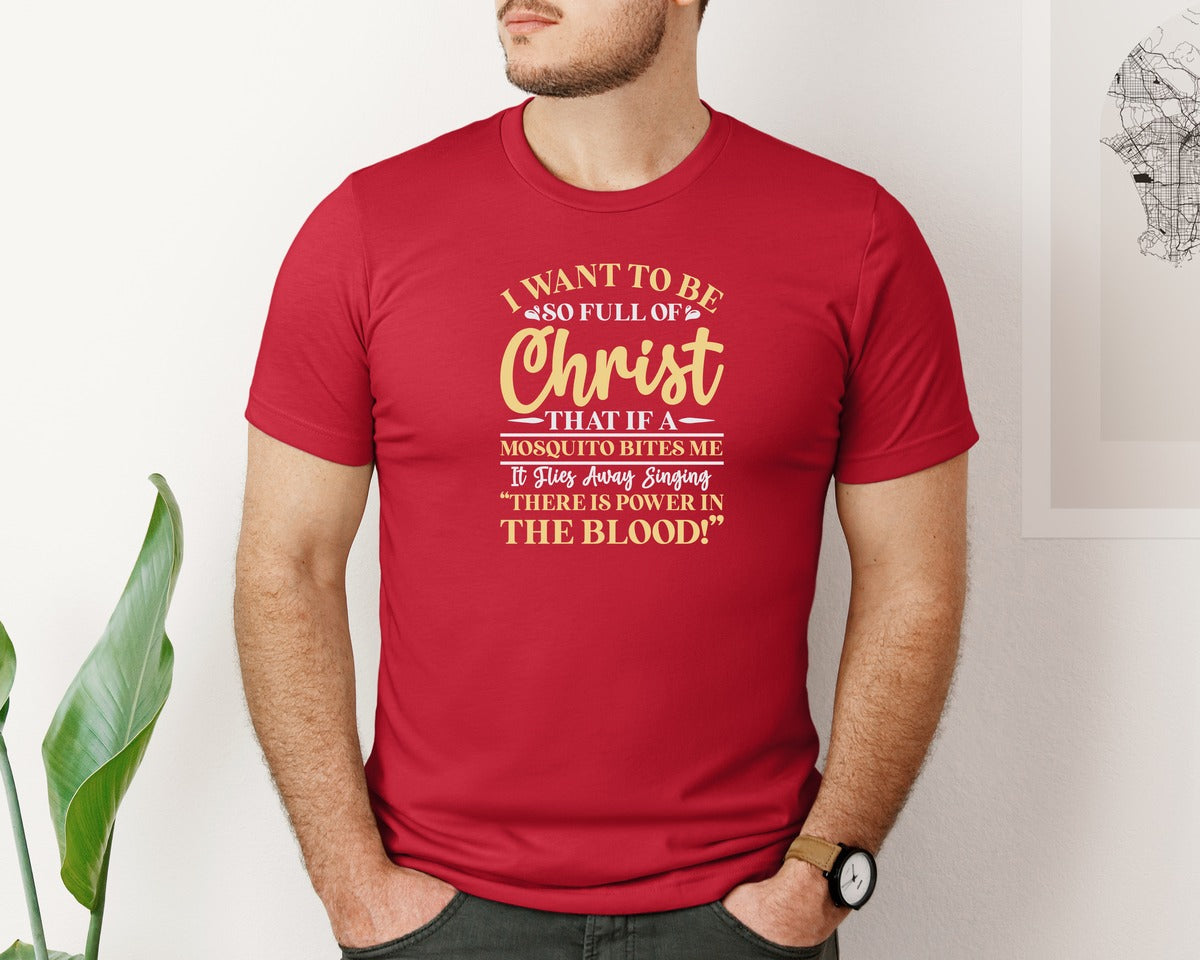brand:Bella Canvas|color:Red|Full Of Christ Mosquito Clip Art Graphic T-Shirt