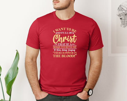 brand:Bella Canvas|color:Red|Full Of Christ Mosquito Clip Art Graphic T-Shirt