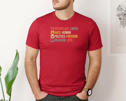 brand:Bella Canvas|color:Red|Birthplace Earth Race Human Politics 4 Graphic T-Shirt