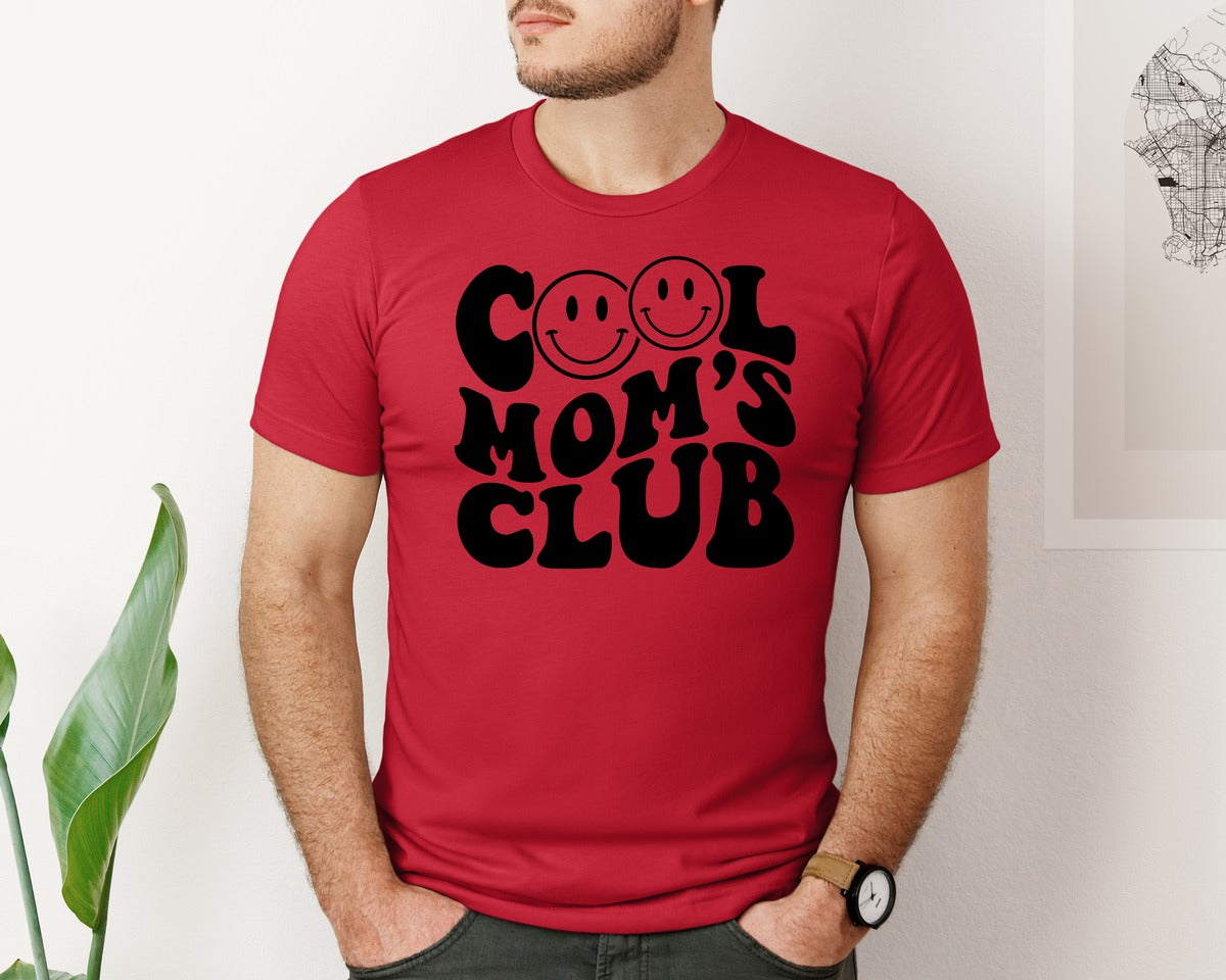 brand:Bella Canvas|color:Red|Cool Moms Club Wavy 2 Graphic T-Shirt