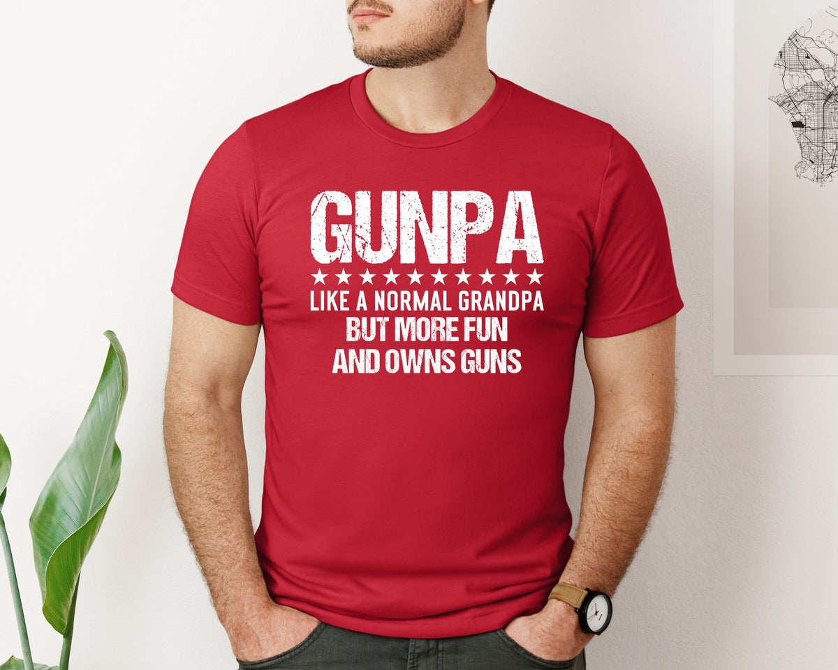 brand:Bella Canvas|color:Red|Gunpa Like A Normal Grandpa But More Fun 5 Graphic T-Shirt