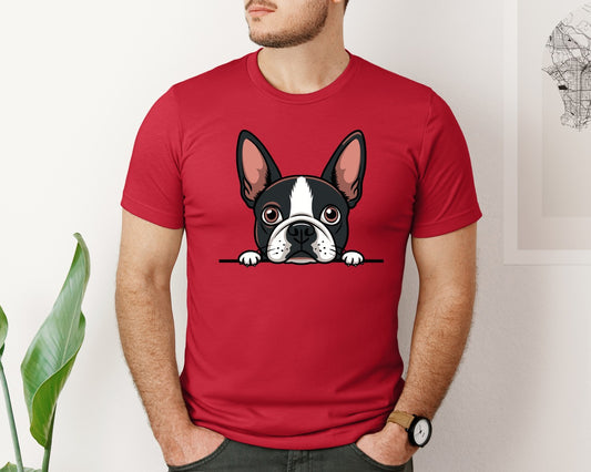 Peeking Boston Terrier Dog Vector Graphic T-Shirt