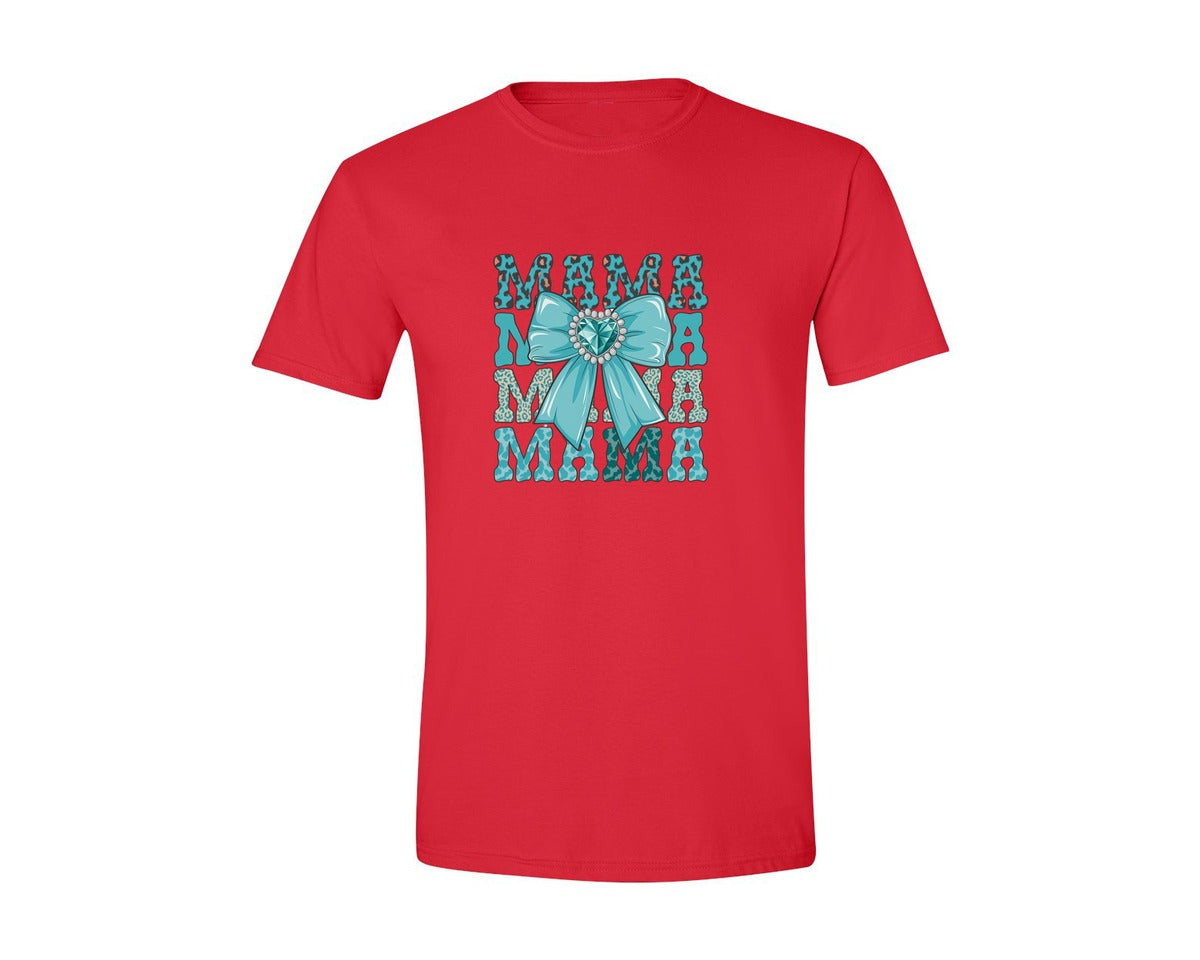 brand:Generic|color:Red|Trendy Mama Leopard Print Bow 3 Graphic T-Shirt