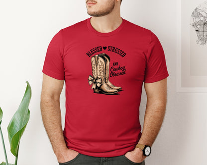 brand:Bella Canvas|color:Red|Blessed Stressed Mom Western Mothers Day 2 Graphic T-Shirt