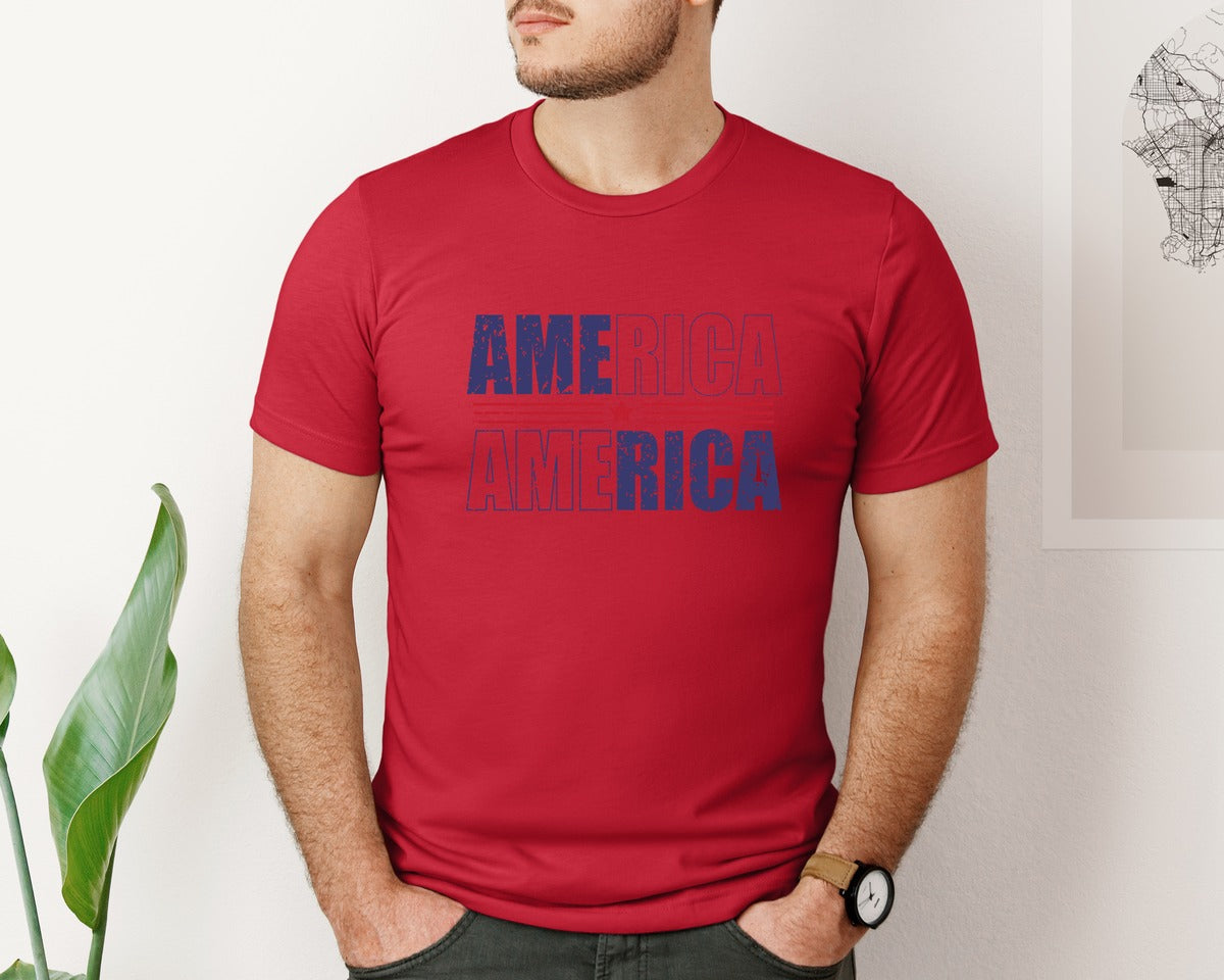 brand:Bella Canvas|color:Red|America Patriotic Graphic T-Shirt