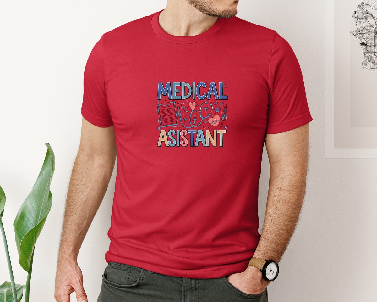 brand:Bella Canvas|color:Red|Medical Assistant 7 Graphic T-Shirt