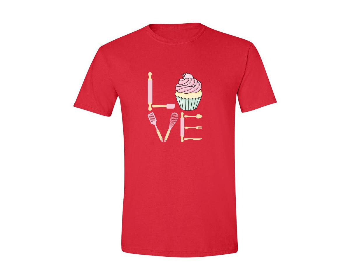 brand:Generic|color:Red|Baking Love Cupcake Whisk Spatula Graphic T-Shirt
