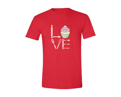 brand:Generic|color:Red|Baking Love Cupcake Whisk Spatula Graphic T-Shirt