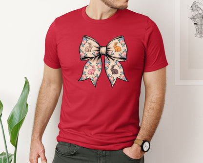 brand:Bella Canvas|color:Red|Floral Bunny Bow Graphic T-Shirt