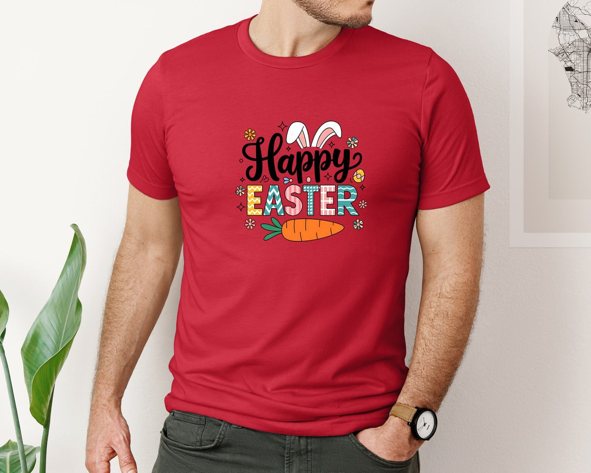 brand:Bella Canvas|color:Red|Retro Happy Easter Design 7 Graphic T-Shirt