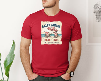 brand:Bella Canvas|color:Red|Summer Girl Salty Mom Beach Club Graphic T-Shirt