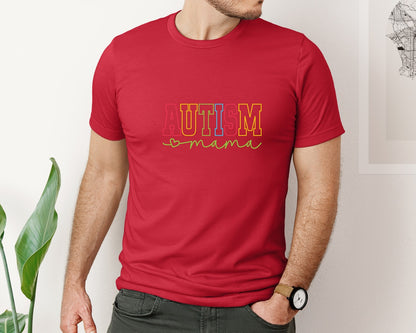 brand:Bella Canvas|color:Red|Autism Mama Awareness Graphic T-Shirt