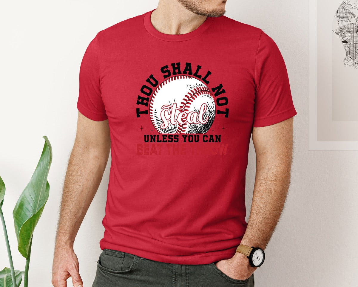 brand:Bella Canvas|color:Red|Funny Baseball Thou Shall Not Steal Graphic T-Shirt