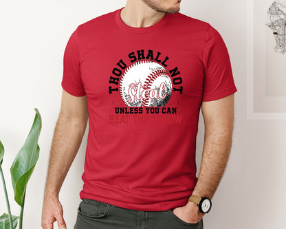 brand:Bella Canvas|color:Red|Funny Baseball Thou Shall Not Steal Graphic T-Shirt