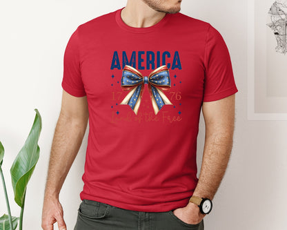 brand:Bella Canvas|color:Red|America Bow Land Of The Free Graphic T-Shirt