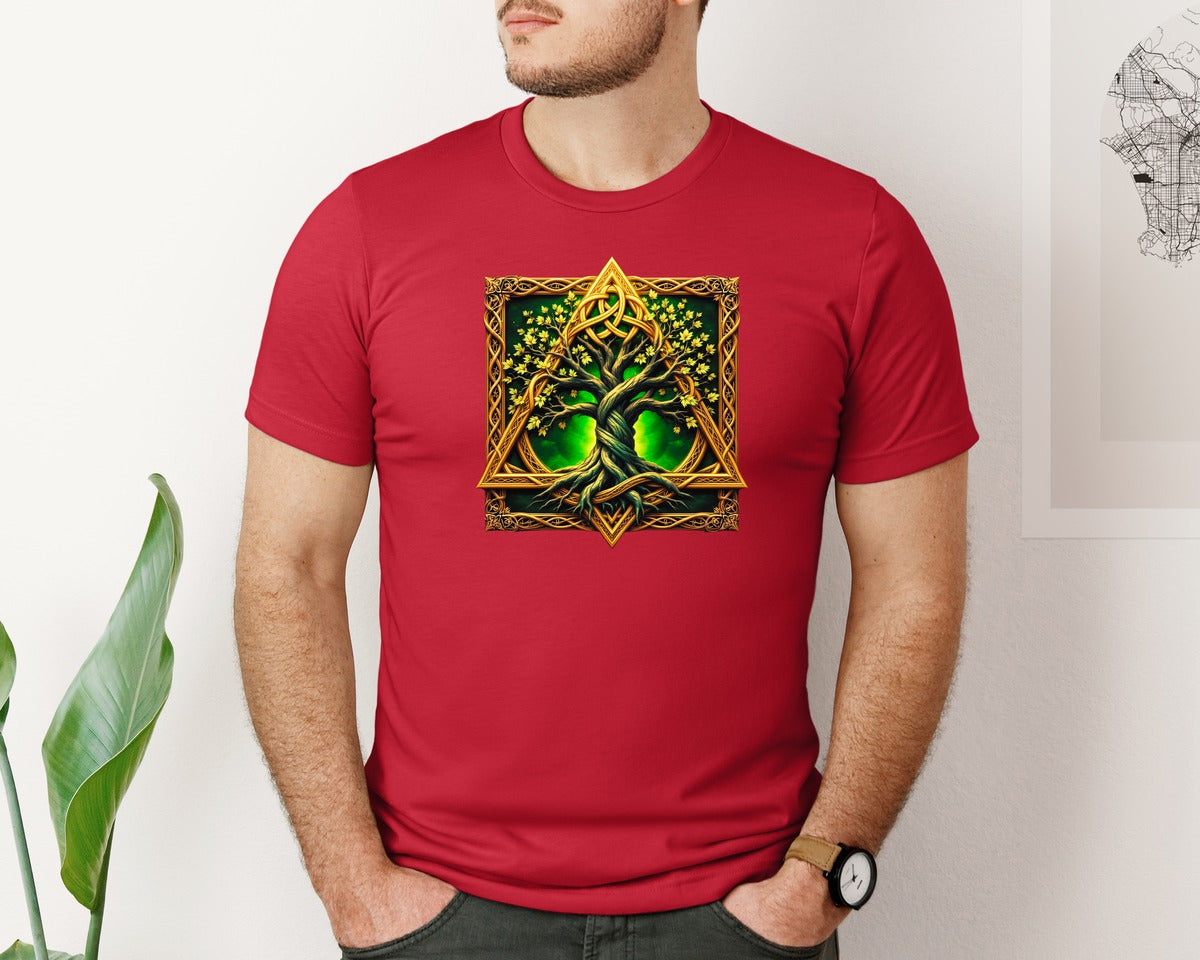 brand:Bella Canvas|color:Red|Celtic Tree Of Life Mystical Tree Graphic T-Shirt