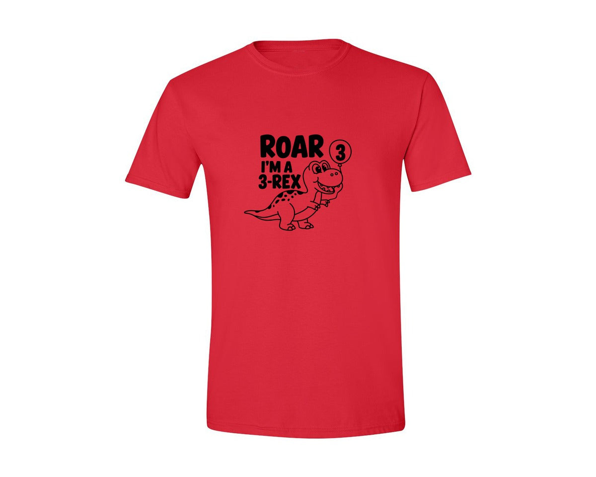 brand:Generic|color:Red|3 Rex Dinosaur Birthday Graphic T-Shirt