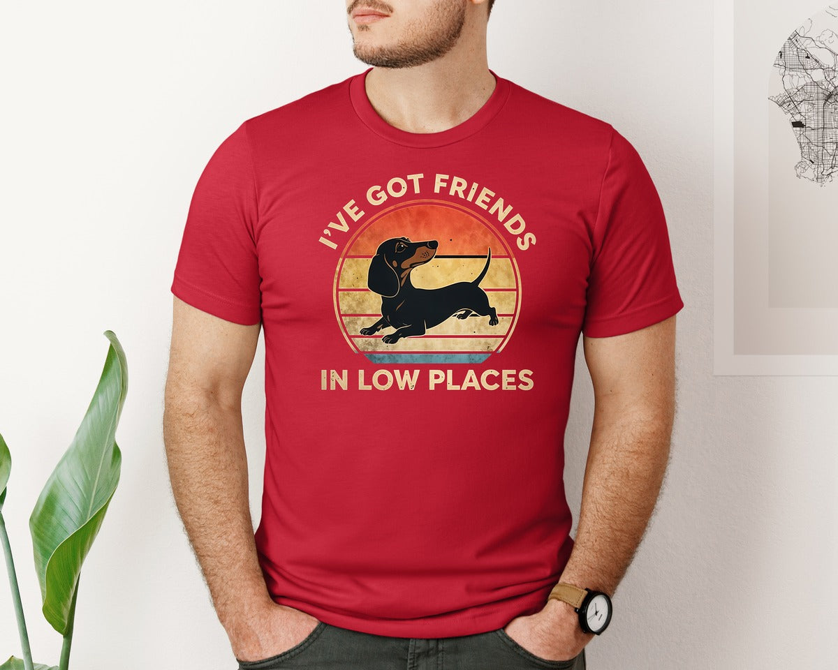 brand:Bella Canvas|color:Red|Dachshund Ive Got Friends In Low Places 2 Graphic T-Shirt