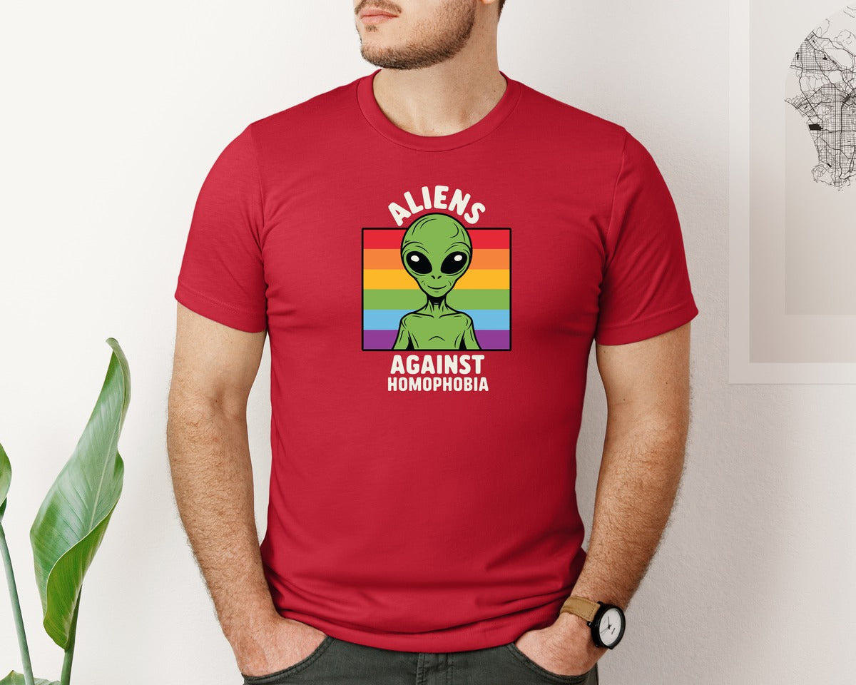 brand:Bella Canvas|color:Red|Aliens Against Homophobia 2 Graphic T-Shirt