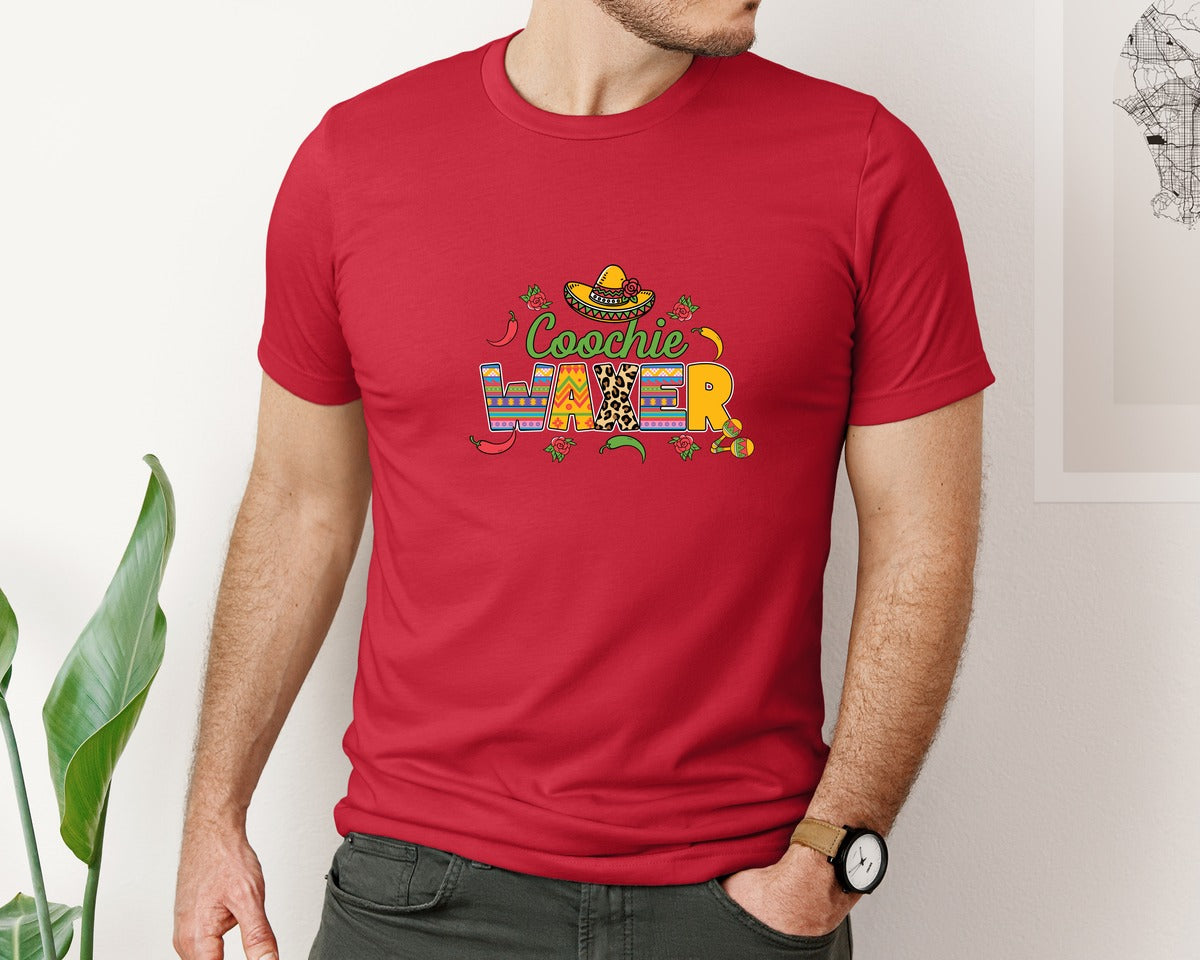 brand:Bella Canvas|color:Red|Cinco De Mayo Coochie Waxer Mexico Graphic T-Shirt