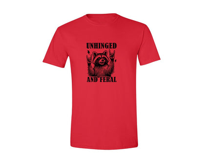 brand:Generic|color:Red|Unhinged And Feral Vintage Raccoon Meme Graphic T-Shirt