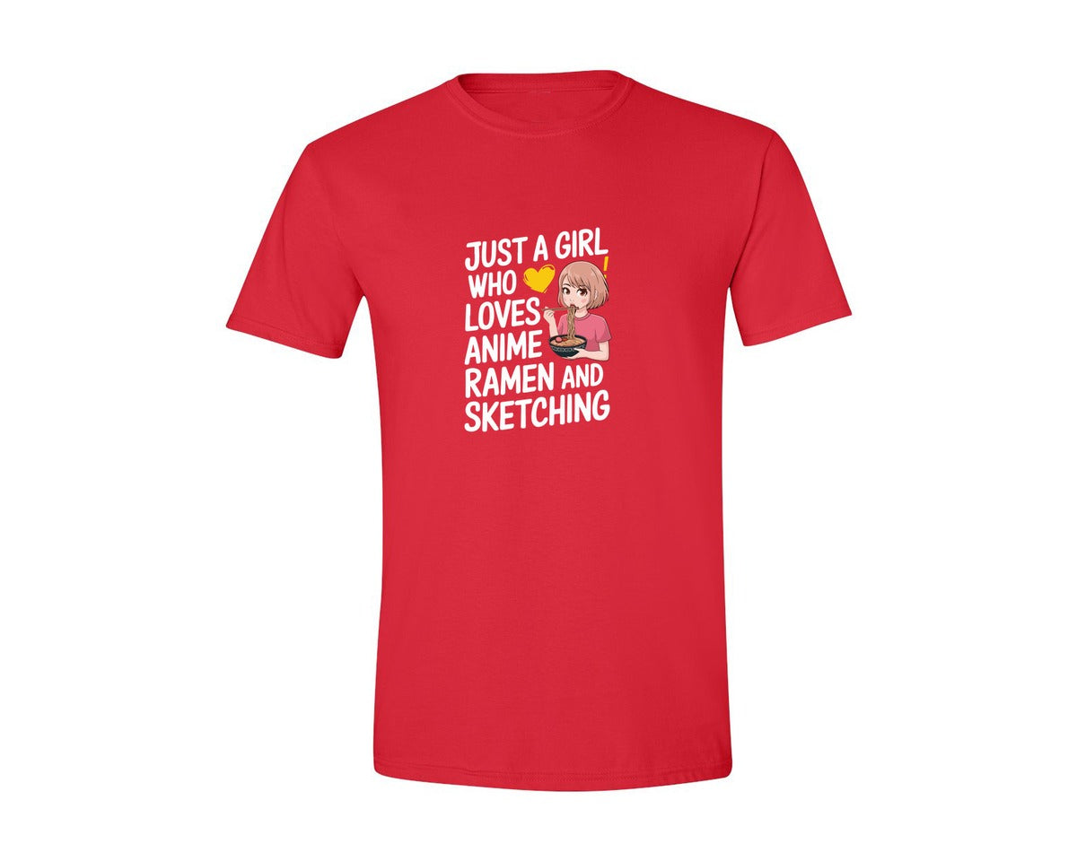 brand:Generic|color:Red|Just A Girl Who Loves Anime Ramen And 2 Graphic T-Shirt