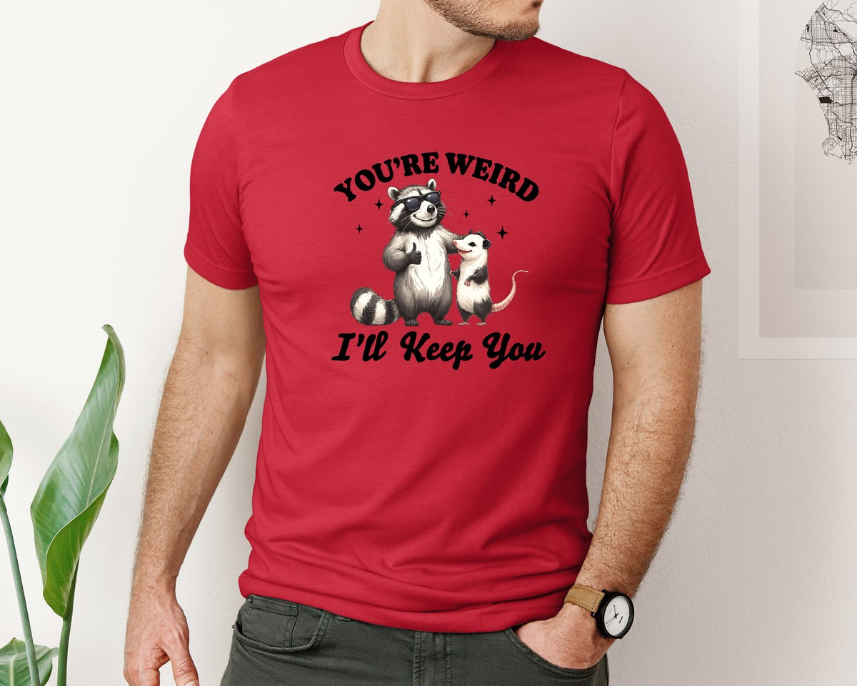 brand:Bella Canvas|color:Red|Sarcastic Funny Raccoon Possum Weird Graphic T-Shirt