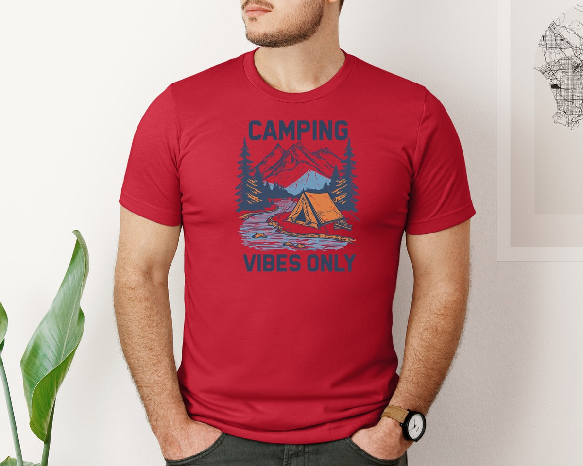 brand:Bella Canvas|color:Red|Camping Vibes Only Outdoor Adventure Tee Graphic T-Shirt