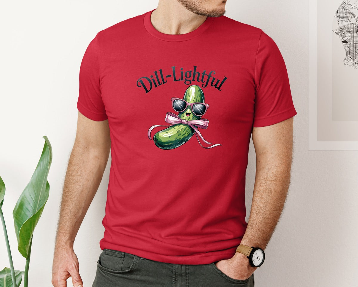 brand:Bella Canvas|color:Red|Dill Lightful Funny Pickle 2 Graphic T-Shirt