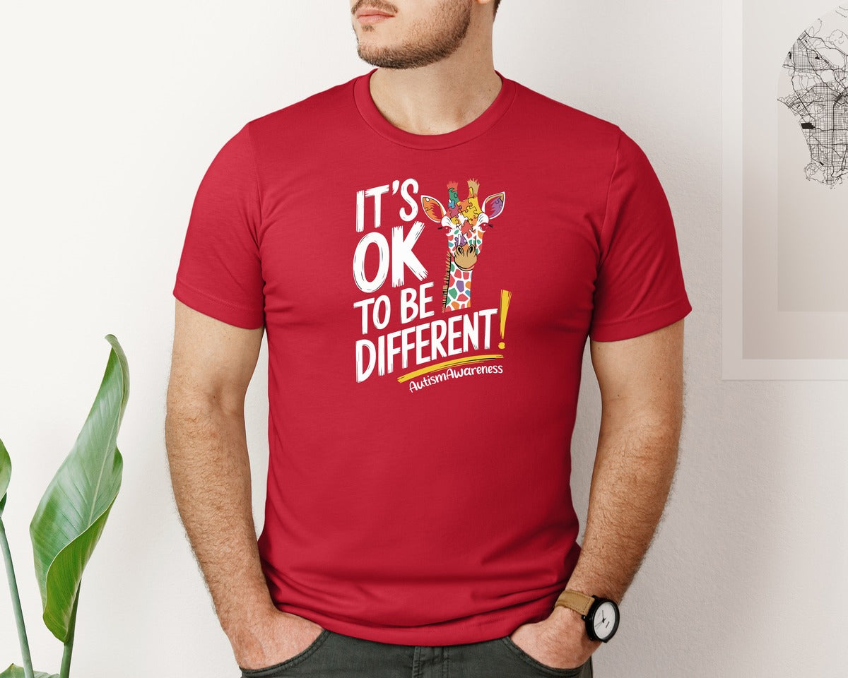 brand:Bella Canvas|color:Red|Its Ok To Be Different Autism Awareness 17 Graphic T-Shirt