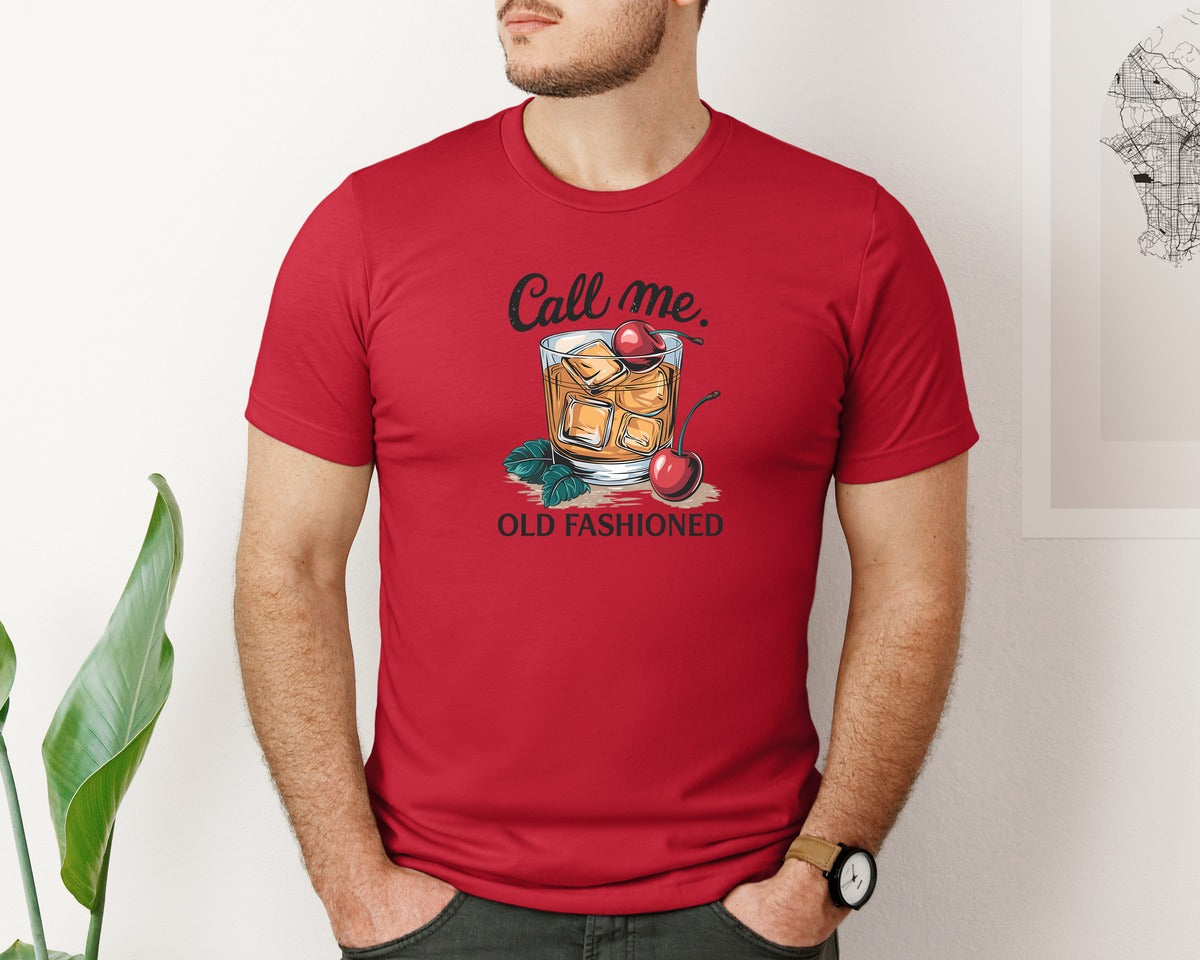 brand:Bella Canvas|color:Red|Call Me Old Fashioned Retro Whiskey 3 Graphic T-Shirt